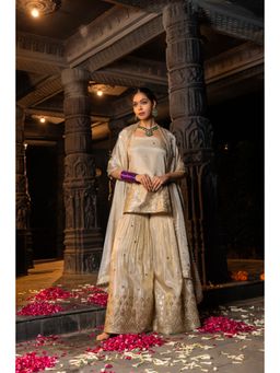 MONK & MEI - Kashvi Women Gold Silk Embroidered Kurta With Sharara And Dupatta