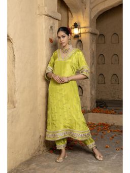 MONK & MEI - Navya Women Green Silk Embroidered Kurta With Salwar