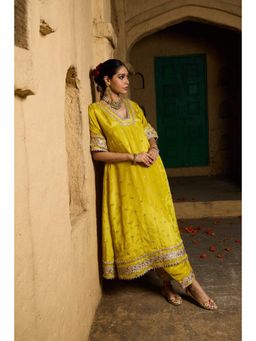 MONK & MEI - Navya Women Mustard Silk Embroidered Kurta With Salwar
