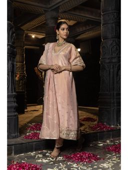 MONK & MEI - Manya Women Pink Silk Embroidered Kurta With Salwar And Dupatta