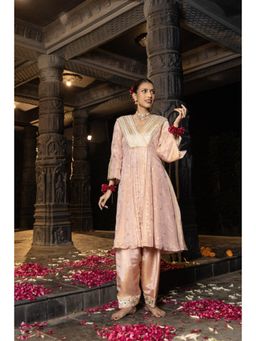 MONK & MEI - Niara Women Peach Silk Embroidered Kurta With Pant