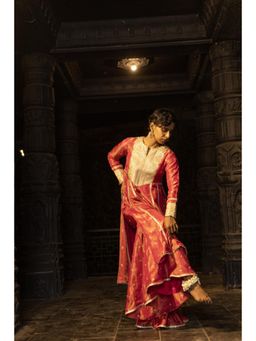 MONK & MEI - Tulsi Women Pink Banarasi Silk Embroidered Kurta With Sharara And Dupatta