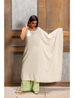 MONK & MEI - Khanak Women Cream Chikankari Embroidered Kaftan Kurta With Pant