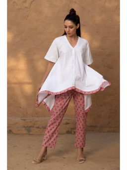 MONK & MEI - Moon Women White Pure Cotton Embroidered Kurta With Pant
