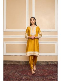 Sheetal Batra - Myreen - Glaze Mustard Embroidered Kurta With Dhoti And Dupatta
