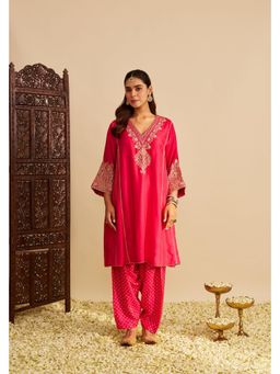 Sheetal Batra - Niyah - Hotpink Short Embroidered Chauga Kurta With Salwar And Dupatta