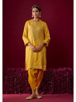 Sheetal Batra - Nargis - Mustard Embroidered Short Kurta With Dhoti And Dupatta
