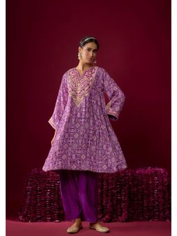 Sheetal Batra - Rasha - Purple Short Embroidered Chauga Kurta With Dhoti And Dupatta