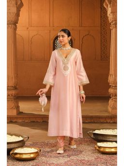 Sheetal Batra - Sanvi - Blush Pink Long Embroidered Choga Kurta With Salwar