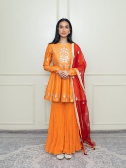 Sheetal Batra - Shahana-Pumpkin Orange Georgette Embroidered Kurta With Gharara And Dupatta