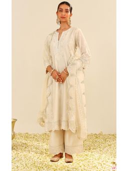 Sheetal Batra - Sumaiya - Ivory A-Line Embroidered Kurta With Palazzo And Dupatta