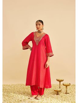 Sheetal Batra - Zaliyah - Red Long Embroidered Chauga Kurta With Salwar