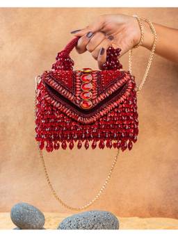Nayaab by Sonia - Red Chevron Crystal Kasse Bag