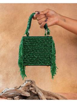 Nayaab by Sonia - Green Weave Fringe Kasse Emerald Bag