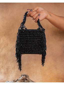 Nayaab by Sonia - Black Weave Fringe Kasse Noir Bag