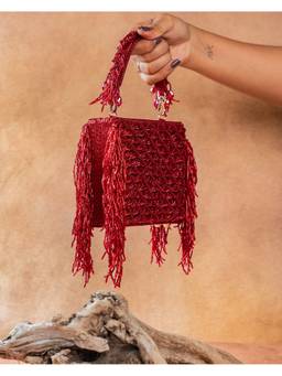 Nayaab by Sonia - Red Weave Fringe Kasse Bag