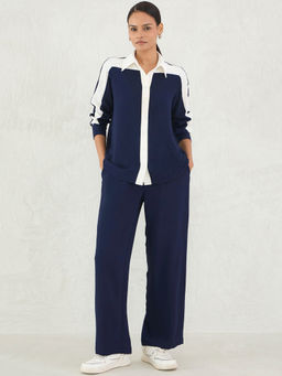 Femmella - Navy and White Colorblock Shirt Co-Ord (Set of 2)