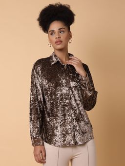 SHOWOFF - Womens Solid Brown Shirt
