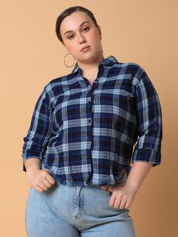 SHOWOFFFF - Womens Checked Navy Blue Slim Fit Shirt