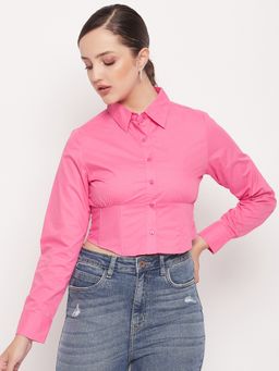 Madame - Corset Style Hot Pink Crop Shirt