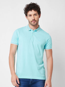 Spykar - Slim Fit Blue Polo T-Shirt for Men