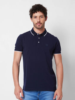 Spykar - Slim Fit Blue Polo T-Shirt for Men