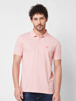 Spykar - Slim Fit Peach Polo T-Shirt for Men