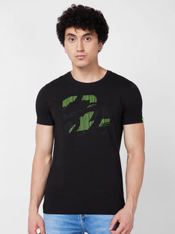 Spykar - Round Neck Half Sleeves Black T-Shirt for Men