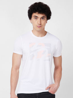 Spykar - Round Neck Half Sleeves White T-Shirt for Men