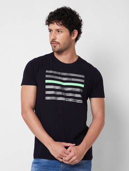 Spykar - Round Neck Half Sleeves Blue T-Shirt for Men