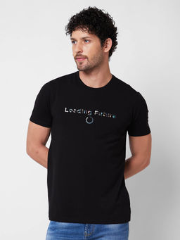 Spykar - Round Neck Half Sleeves Black T-Shirt for Men
