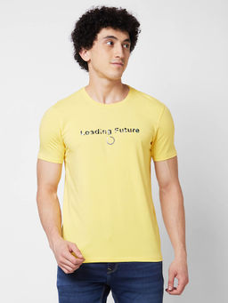 Spykar - Round Neck Half Sleeves Yellow T-Shirt for Men