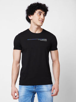 Spykar - Round Neck Half Sleeves Black T-Shirt for Men