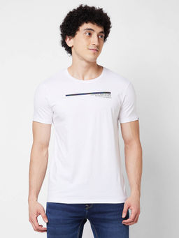 Spykar - Round Neck Half Sleeves White T-Shirt for Men
