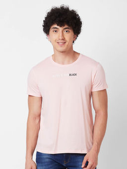 Spykar - Round Neck Half Sleeves Pink T-Shirt for Men