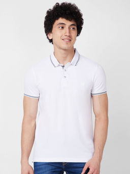 Spykar - Slim Fit White Polo T-Shirt for Men