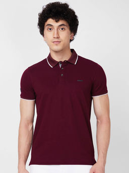 Spykar - Slim Fit Red Polo T-Shirt for Men