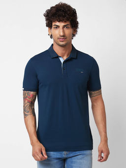 Spykar - Slim Fit Blue Polo T-Shirt for Men