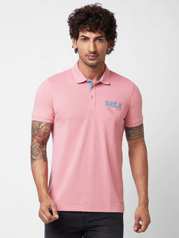 Spykar - Slim Fit Pink Polo T-Shirt for Men