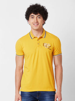 Spykar - Slim Fit Yellow Polo T-Shirt for Men