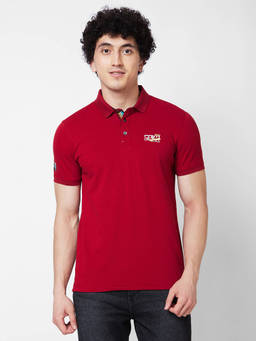 Spykar - Slim Fit Red Polo T-Shirt for Men