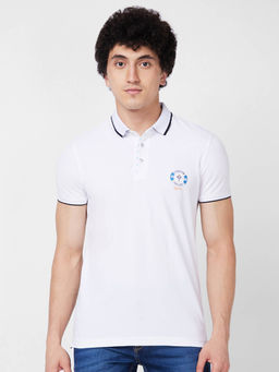 Spykar - Slim Fit White Polo T-Shirt for Men