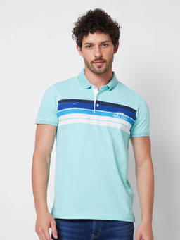 Spykar - Slim Fit Blue Polo T-Shirt for Men