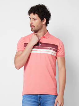 Spykar - Slim Fit Peach Polo T-Shirt for Men