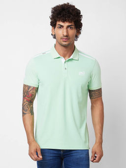 Spykar - Slim Fit Green Polo T-Shirt for Men
