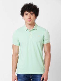 Spykar - Slim Fit Green Polo T-Shirt for Men