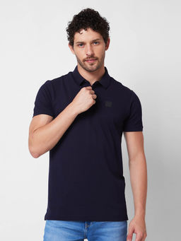 Spykar - Slim Fit Navy Blue Polo T-Shirt for Men