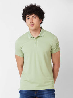 Spykar - Slim Fit Green Polo T-Shirt for Men