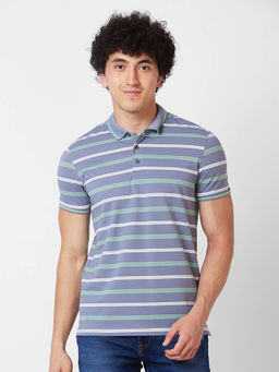 Spykar - Slim Fit Grey Polo T-Shirt for Men