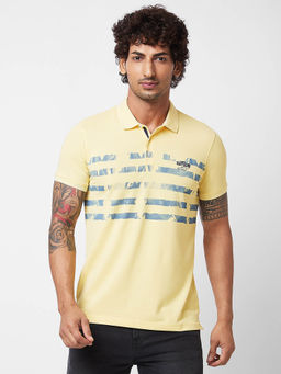 Spykar - Slim Fit Yellow Polo T-Shirt for Men